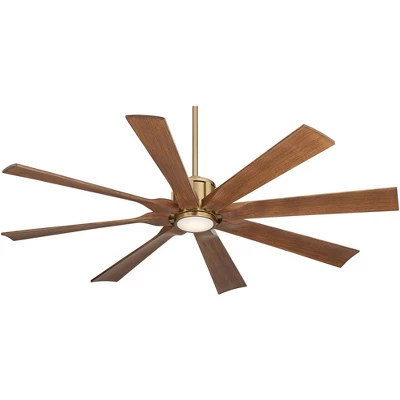 Possini Euro Design 60" Defender Modern Indoor Outdoor Ceiling Fan 8 Blade LED Light Remote Control Soft Brass Motor Koa Finish Blades Bedroom Patio 6 Possini Euro Design 60" Defender Modern Indoor Outdoor Ceiling Fan 8 Blade LED Light Remote Control Soft Brass Motor Koa Finish Blades Bedroom Patio - Image 6