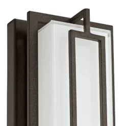 Possini Euro Design Belfonte Modern Outdoor Wall Light Fixtures Set Of 2 Bronze Rectangular Frame LED 16 1/4" White Glass For Post Exterior
