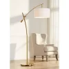 Possini Euro Design Raymond Modern Arc Floor Lamp 69" Tall Warm Gold Adjustable Boom Arm White Linen Drum Shade For Living Room Reading Office House