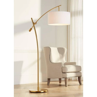 Possini Euro Design Raymond Modern Arc Floor Lamp 69" Tall Warm Gold Adjustable Boom Arm White Linen Drum Shade For Living Room Reading Office House 1 Possini Euro Design Raymond Modern Arc Floor Lamp 69" Tall Warm Gold Adjustable Boom Arm White Linen Drum Shade For Living Room Reading Office House