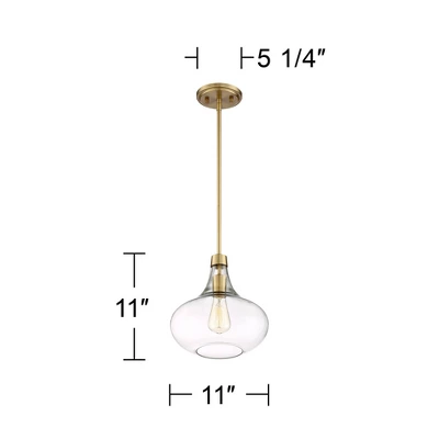 Possini Euro Design Asni Brass Mini Pendant Light 11" Wide Modern Clear Art Glass For Dining Room House Foyer Kitchen Island Entryway Bedroom Home 4 Possini Euro Design Asni Brass Mini Pendant Light 11" Wide Modern Clear Art Glass For Dining Room House Foyer Kitchen Island Entryway Bedroom Home - Image 4