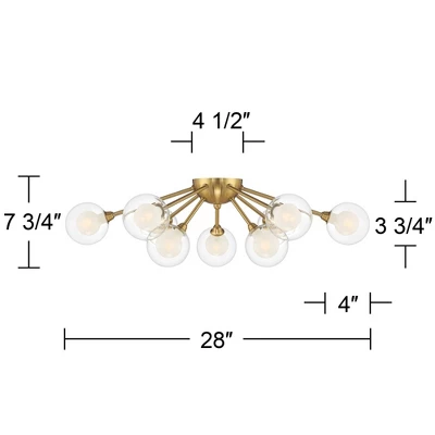 Possini Euro Design Spheres Modern Ceiling Light Flush Mount Fixture 28" Wide Warm Brass 9-Light LED Clear Globe Glass For Bedroom Kitchen Living Room 8 Possini Euro Design Spheres Modern Ceiling Light Flush Mount Fixture 28" Wide Warm Brass 9-Light LED Clear Globe Glass For Bedroom Kitchen Living Room - Image 8