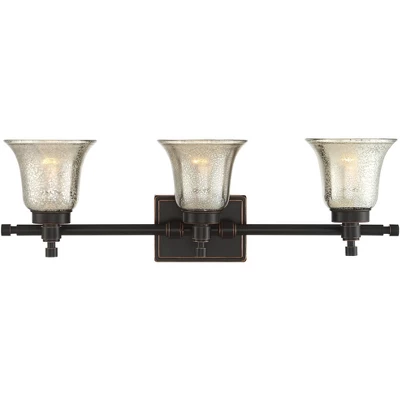 Possini Euro Design Varra Rustic Industrial Wall Light Bronze Hardwire 26 1/2" 3-Light Fixture Bell Mercury Glass Shade For Bedroom Bathroom Vanity 7 Possini Euro Design Varra Rustic Industrial Wall Light Bronze Hardwire 26 1/2" 3-Light Fixture Bell Mercury Glass Shade For Bedroom Bathroom Vanity - Image 7