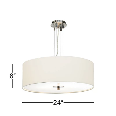 Possini Euro Design Brushed Nickel Pendant Chandelier 24" Wide Modern White Canvas Drum Shade 4-Light Fixture For Dining Room House Kitchen Island 5 Possini Euro Design Brushed Nickel Pendant Chandelier 24" Wide Modern White Canvas Drum Shade 4-Light Fixture For Dining Room House Kitchen Island - Image 5