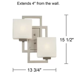 Possini Euro Design Modern Wall Light Sconce Brushed Nickel Hardwired 15 1/2" 2-Light Fixture Square Opal Glass Bedroom Bathroom -Possini Euro Design Sales GUEST 1f99a4ad a603 4fc5 ab87 64ef0be80f3a