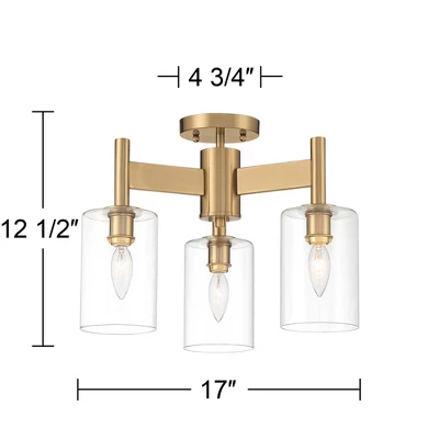 Possini Euro Design Lantico Modern Ceiling Light Semi Flush Mount Fixture 17" Wide Gold 3-Light Clear Glass For Bedroom Kitchen Living Room Hallway 8 Possini Euro Design Lantico Modern Ceiling Light Semi Flush Mount Fixture 17" Wide Gold 3-Light Clear Glass For Bedroom Kitchen Living Room Hallway - Image 8