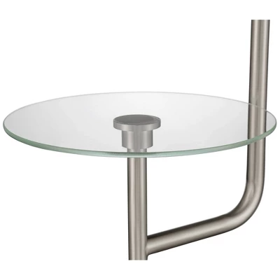 Possini Euro Design Piccolo Modern Floor Lamp With Tray Table 60 1/2" Tall Brushed Nickel White Cylinder Shade For Living Room Bedroom Office House 8 Possini Euro Design Piccolo Modern Floor Lamp With Tray Table 60 1/2" Tall Brushed Nickel White Cylinder Shade For Living Room Bedroom Office House - Image 8