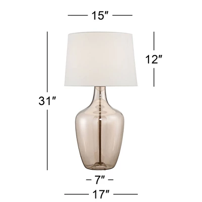 Possini Euro Design Ania 31" Tall Jar Large Modern Glam End Table Lamps Set Of 2 Clear Champagne Glass Living Room Bedroom Bedside Off-White Shade 3 Possini Euro Design Ania 31" Tall Jar Large Modern Glam End Table Lamps Set Of 2 Clear Champagne Glass Living Room Bedroom Bedside Off-White Shade - Image 3