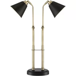 Possini Euro Design Sentry Modern Mid Century Desk Lamp 23" High Black Brass With USB Charging Port LED Adjustable Cone Shade For Bedroom Living Room -Possini Euro Design Sales GUEST 23a902e2 1768 4a21 b4e8 f727be00628c