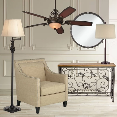 Possini Euro Design Rustic Farmhouse Table Lamp 33" Tall Dark Bronze Metal Off White Burlap Fabric Drum Shade For Bedroom Living Room House Bedside 8 Possini Euro Design Rustic Farmhouse Table Lamp 33" Tall Dark Bronze Metal Off White Burlap Fabric Drum Shade For Bedroom Living Room House Bedside - Image 8