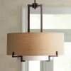 Possini Euro Design Concentric Bronze Pendant Chandelier 25" Wide Farmhouse Rustic Burlap Drum Shade 4-Light Fixture For Dining Room Kitchen Island