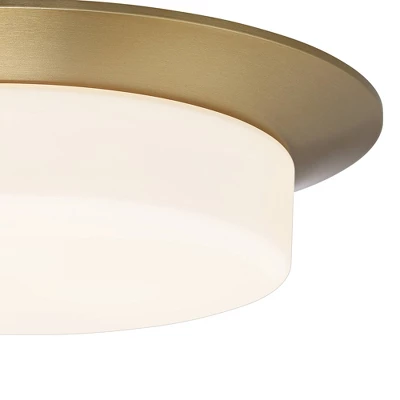 Possini Euro Design Melber Modern Ceiling Light Flush Mount Fixture 14" Wide Warm Brass Gold 3-Light Opal White Glass Shade For Bedroom Living Room 2 Possini Euro Design Melber Modern Ceiling Light Flush Mount Fixture 14" Wide Warm Brass Gold 3-Light Opal White Glass Shade For Bedroom Living Room - Image 2