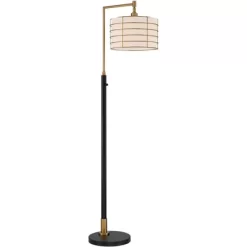 Possini Euro Design Modern Arc Floor Lamp 63 1/2" Tall Warm Gold Black Metal Cage Off-White Linen Shade For Living Room Reading -Possini Euro Design Sales GUEST 2685c32e 1594 4b24 8970 cad0e363bc17