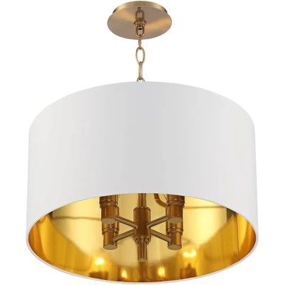 Possini Euro Design Rochelle Brass Pendant Chandelier 20" Wide Modern White Outer Gold Inner Drum Shade 4-Light Fixture For Dining Room Kitchen Island 7 Possini Euro Design Rochelle Brass Pendant Chandelier 20" Wide Modern White Outer Gold Inner Drum Shade 4-Light Fixture For Dining Room Kitchen Island - Image 7