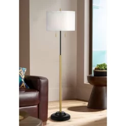Possini Euro Design Roxie Modern Floor Lamp Standing 65 1/2" Tall Brass Black Metal Sheer Linen Double Drum Shade For Living Room Bedroom Office House -Possini Euro Design Sales GUEST 27e7468d d119 4068 9a25 391f917b95b5