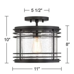 Possini Euro Design Modern Semi Flush Mount Outdoor Ceiling Light Fixture Black Geometric 11" Clear Seedy Glass For Exterior House Porch Patio Deck -Possini Euro Design Sales GUEST 28c8dbdb 1b93 4e9f a22c 2f6edc076ac4