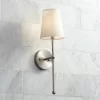Possini Euro Design Elena Modern Wall Light Sconce Brushed Nickel Hardwire 6" High Fixture Cream Linen Shade For Bedroom Reading Living Room Hallway