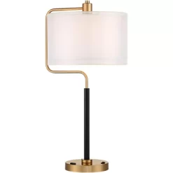 Possini Euro Design Carlyle Modern Mid Century Desk Lamp 30 1/2" Tall Gold With USB And AC Power Outlet In Base Double Drum Shades For Living Room -Possini Euro Design Sales GUEST 2aee53f4 f464 4896 9083 f5e8054dcb78