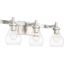 Possini Euro Design Modern Wall Light Brushed Nickel Hardwired 21" Wide 3-Light Fixture Clear Glass Globe Bathroom Vanity Mirror -Possini Euro Design Sales GUEST 2d60d53c eae7 43c0 889f eab6215c480a