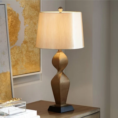 Possini Euro Design Helen Modern Table Lamp 30" Tall Gold Twist Sculptural Tapered Drum Shade For Bedroom Living Room Bedside Nightstand Office Kids 1 Possini Euro Design Helen Modern Table Lamp 30" Tall Gold Twist Sculptural Tapered Drum Shade For Bedroom Living Room Bedside Nightstand Office Kids