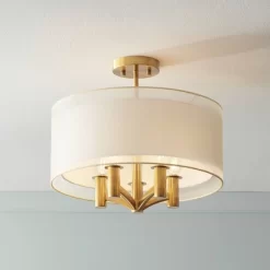 Possini Euro Design Caliari Modern Ceiling Light Semi Flush Mount Fixture 18" Wide Warm Brass Double Drum Shade For Bedroom Kitchen Hallway Bathroom -Possini Euro Design Sales GUEST 2fafe79b a297 4221 8745 caaf02359308