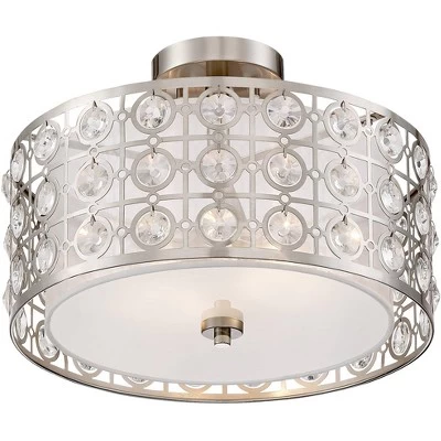 Possini Euro Design Saira Modern Ceiling Light Semi Flush Mount Fixture 16" Wide Brushed Nickel Crystal Organza Drum Shade For Bedroom Kitchen Hallway 3 Possini Euro Design Saira Modern Ceiling Light Semi Flush Mount Fixture 16" Wide Brushed Nickel Crystal Organza Drum Shade For Bedroom Kitchen Hallway - Image 3