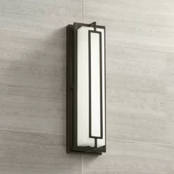 Possini Euro Design Belfonte Modern Outdoor Wall Light Fixture Bronze LED 16 1/4" White Glass For Post Exterior Barn Deck House Porch Yard Patio Home
