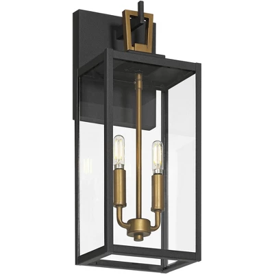 Possini Euro Design Possini Euro Trystin 18"H Black & Brass 2-Light Outdoor Wall Light 5 Possini Euro Design Possini Euro Trystin 18"H Black & Brass 2-Light Outdoor Wall Light - Image 5