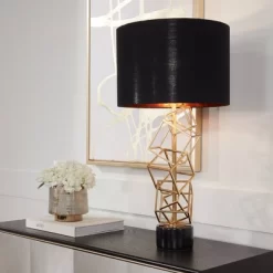 Possini Euro Design Modern Table Lamp 30" Tall Gold Metal Geometric Cube Black Drum Shade For Bedroom Living Room Bedside Nightstand Office Kids House -Possini Euro Design Sales GUEST 31aa2ea8 0658 4fb7 8d69 26540e989909