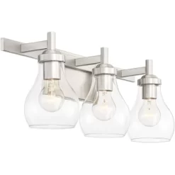 Possini Euro Design Modern Wall Light Brushed Nickel Hardwired 21" Wide 3-Light Fixture Clear Glass Globe Bathroom Vanity Mirror -Possini Euro Design Sales GUEST 31cb5366 daba 4a06 b3eb 7650e344c226