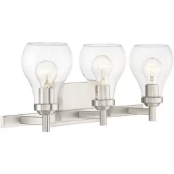 Possini Euro Design Modern Wall Light Brushed Nickel Hardwired 21" Wide 3-Light Fixture Clear Glass Globe Bathroom Vanity Mirror -Possini Euro Design Sales GUEST 334f3377 bd20 4671 92a4 37bec466c354