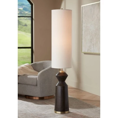 Possini Euro Design Taboo Mid Century Modern 66" Tall Standing Floor Lamp Sculpted Column Foot Switch Brown Faux Wood Finish Living Room Bedroom House 1 Possini Euro Design Taboo Mid Century Modern 66" Tall Standing Floor Lamp Sculpted Column Foot Switch Brown Faux Wood Finish Living Room Bedroom House