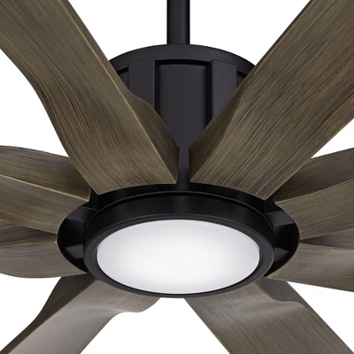 80" Possini Euro Design Defender Modern Indoor Outdoor Ceiling Fan With Dimmable LED Light Remote Matte Black Oak Damp Rated For Patio Exterior House 2 80" Possini Euro Design Defender Modern Indoor Outdoor Ceiling Fan With Dimmable LED Light Remote Matte Black Oak Damp Rated For Patio Exterior House - Image 2