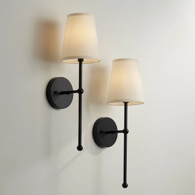 Possini Euro Design Elena Modern Wall Light Sconces Set Of 2 Matte Black Metal Hardwire 6" Fixture Cream Linen Shade For Bedroom Living Room Hallway 1 Possini Euro Design Elena Modern Wall Light Sconces Set Of 2 Matte Black Metal Hardwire 6" Fixture Cream Linen Shade For Bedroom Living Room Hallway