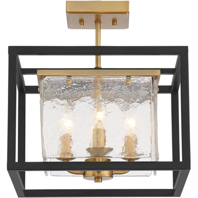 Possini Euro Design Liston Modern Ceiling Light Semi Flush Mount Fixture 14" Wide Black Brass 4-Light Ice Glass Panels For Bedroom Kitchen Living Room 4 Possini Euro Design Liston Modern Ceiling Light Semi Flush Mount Fixture 14" Wide Black Brass 4-Light Ice Glass Panels For Bedroom Kitchen Living Room - Image 4