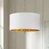 Possini Euro Design Rochelle Brass Pendant Chandelier 20" Wide Modern White Outer Gold Inner Drum Shade 4-Light Fixture For Dining Room Kitchen Island
