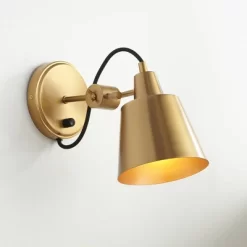 Possini Euro Design Capetown Modern Wall Light Sconce Warm Brass Hardwire 5 3/4" Fixture Up Down Swivel For Bedroom Reading Living Room Hallway House