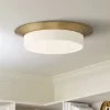 Possini Euro Design Melber Modern Ceiling Light Flush Mount Fixture 14" Wide Warm Brass Gold 3-Light Opal White Glass Shade For Bedroom Living Room