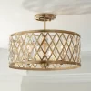 Possini Euro Design Tanz Modern Ceiling Light Semi Flush Mount Fixture 16 1/2" Wide Satin Brass 3-Light Clear Glass Crystal For Bedroom Kitchen House