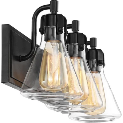 Possini Euro Design Cindy Rustic Vintage Wall Light Bronze Hardwire 24" 3-Light Fixture Clear Glass Shade For Bedroom Bathroom Vanity Living Room 5 Possini Euro Design Cindy Rustic Vintage Wall Light Bronze Hardwire 24" 3-Light Fixture Clear Glass Shade For Bedroom Bathroom Vanity Living Room - Image 5