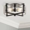 Possini Euro Design Adri Modern Ceiling Light Flush Mount Fixture Black 16 1/2" Wide Black 4-Light Textured Glass For Bedroom Kitchen Living Room Home