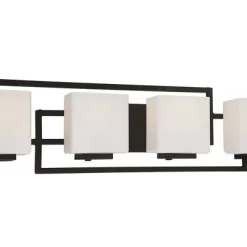 Possini Euro Design Modern Wall Light Black Hardwire 29" 4-Light Fixture White Rectangular Glass Shade For Bathroom Vanity Home -Possini Euro Design Sales GUEST 382f2cb8 0e2c 4d90 8f13 ebfe56a256fe