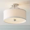 Possini Euro Design Halsted Modern Ceiling Light Semi Flush Mount Fixture 15" Wide Brushed Nickel 2-Light Oatmeal Linen Drum For Bedroom Living Room