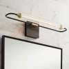 Possini Euro Design Nikola Industrial Wall Light Bar Matte Black Hardwire 23 1/2" LED Fixture Gold Accents For Bathroom Vanity