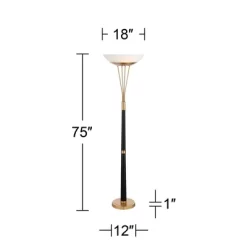 Possini Euro Design Ventura Modern Torchiere Floor Lamp 75" Tall Black Brass LED Frosted Glass Bowl Shade For Living Room Office House Bedroom Home -Possini Euro Design Sales GUEST 398e6318 7968 429c 8256 d06606044835