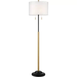 Possini Euro Design Roxie Modern Floor Lamp With Riser 65 1/2" Tall Brass Black Metal Sheer Linen Double Drum Shade For Living Room Bedroom Office -Possini Euro Design Sales GUEST 3a086c6e 1973 4084 b26b e9fc7acd17aa