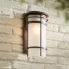 Possini Euro Design Theola Modern Outdoor Wall Light Fixture Bronze LED 12 3/4" Etched Glass Shade For Post Exterior Barn Deck House Porch Yard Patio