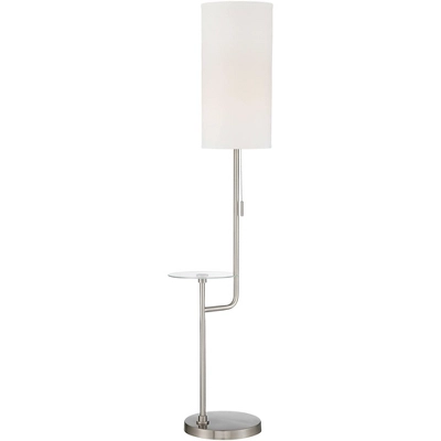 Possini Euro Design Piccolo Modern Floor Lamp With Tray Table 60 1/2" Tall Brushed Nickel White Cylinder Shade For Living Room Bedroom Office House 6 Possini Euro Design Piccolo Modern Floor Lamp With Tray Table 60 1/2" Tall Brushed Nickel White Cylinder Shade For Living Room Bedroom Office House - Image 6