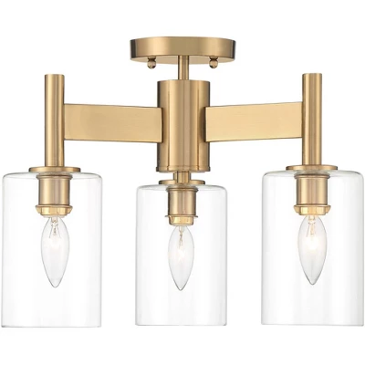 Possini Euro Design Lantico Modern Ceiling Light Semi Flush Mount Fixture 17" Wide Gold 3-Light Clear Glass For Bedroom Kitchen Living Room Hallway 5 Possini Euro Design Lantico Modern Ceiling Light Semi Flush Mount Fixture 17" Wide Gold 3-Light Clear Glass For Bedroom Kitchen Living Room Hallway - Image 5