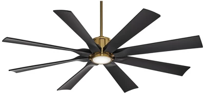 60" Possini Euro Design Defender Modern Indoor Outdoor Ceiling Fan With Dimmable LED Light Remote Soft Brass Matte Black Damp Rated For Patio Exterior 6 60" Possini Euro Design Defender Modern Indoor Outdoor Ceiling Fan With Dimmable LED Light Remote Soft Brass Matte Black Damp Rated For Patio Exterior - Image 6